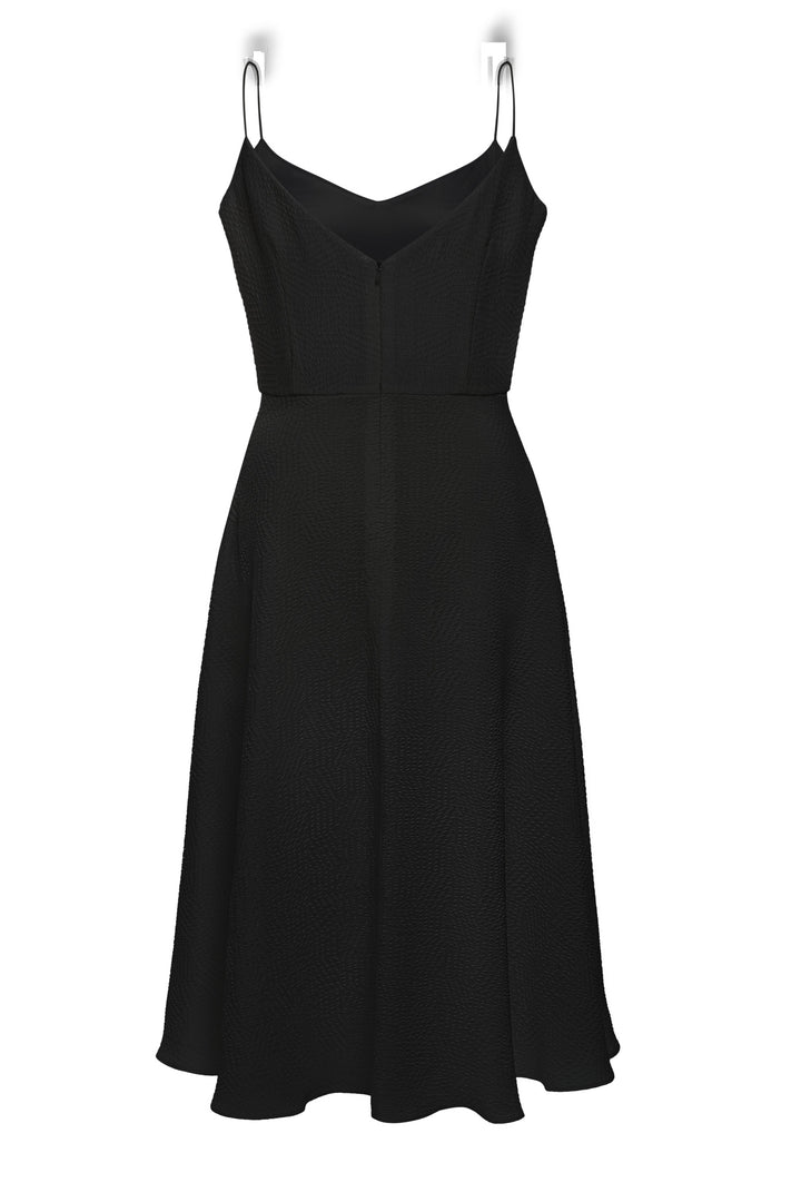 SENNA BLACK SILK JACQUARD SPAGHETTI STRAP DRESS