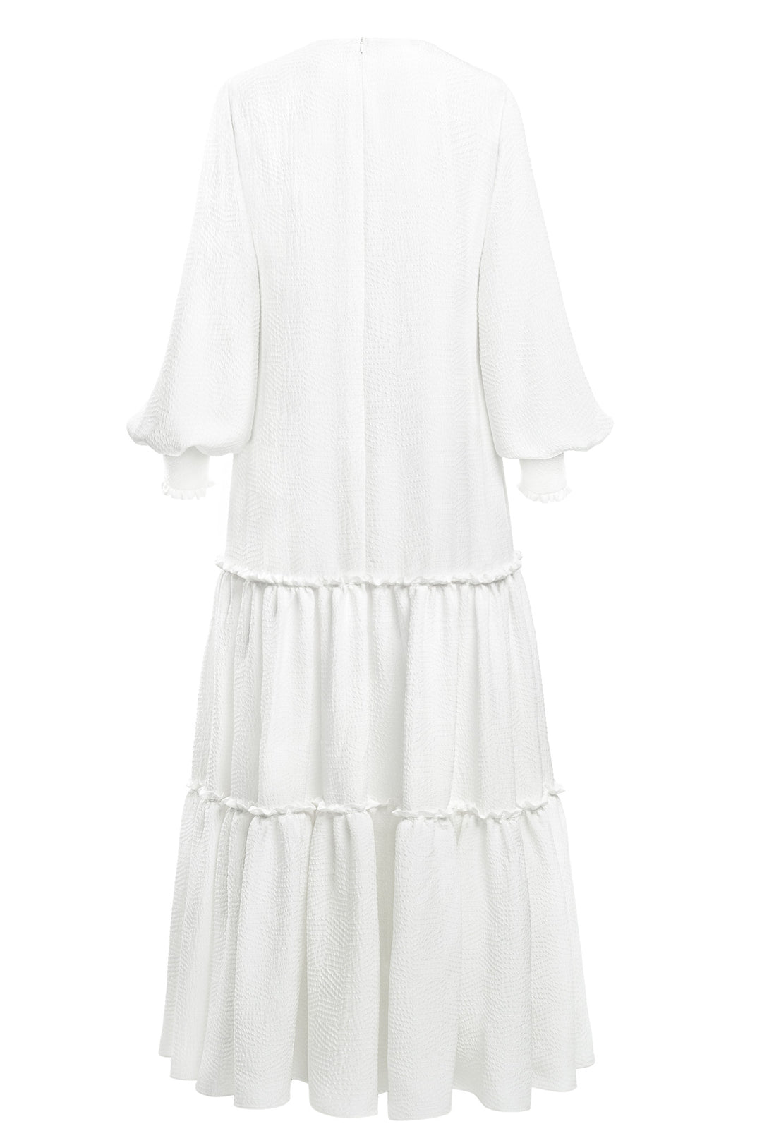DAPHNE WHITE SILK JACQUARD MAXI DRESS WITH SLEEVES