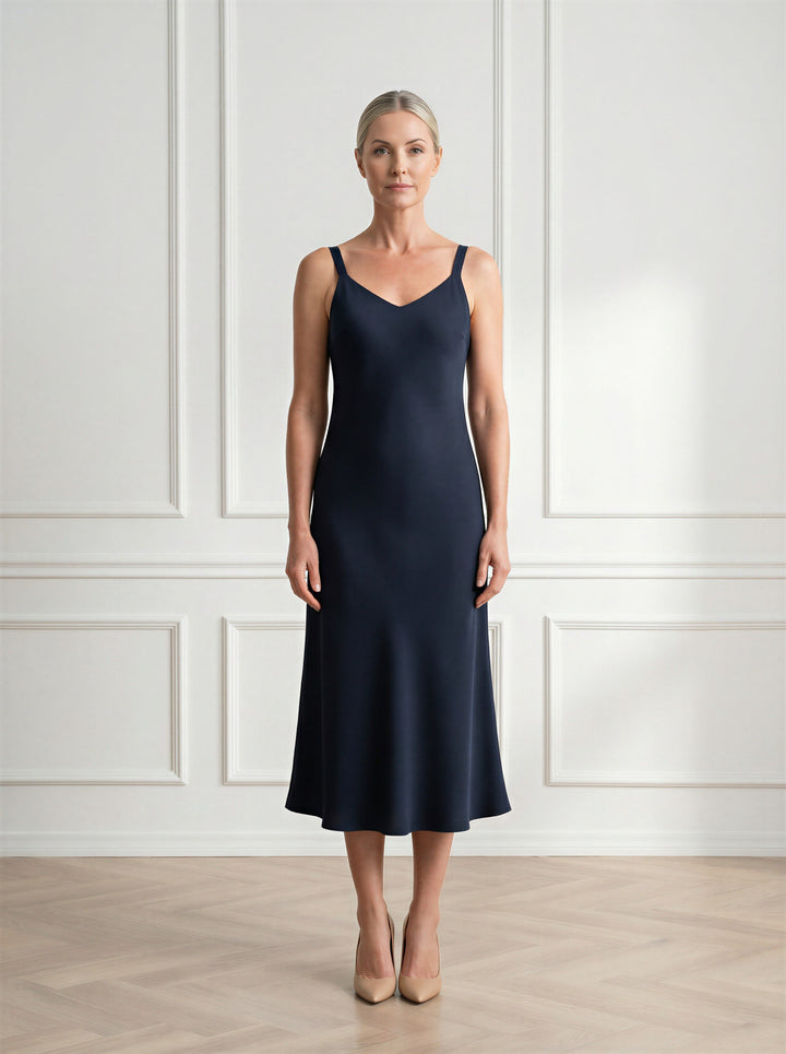 TRINIA NAVY SILK SLIP DRESS