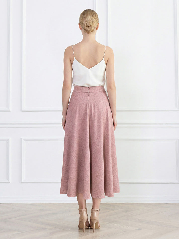 LACHENALIA DUSTY PINK BAMBOO A-LINE MIDI SKIRT