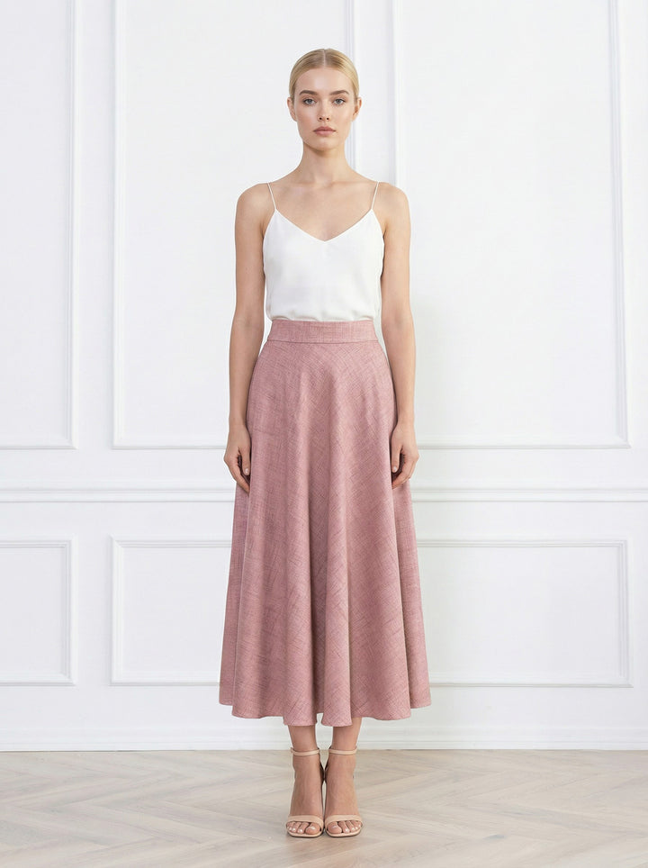 LACHENALIA DUSTY PINK BAMBOO A-LINE MIDI SKIRT