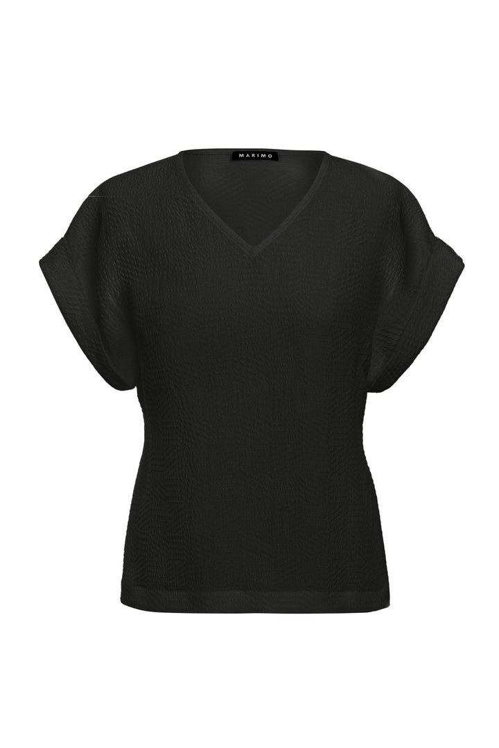 LEPIDIUM BLACK SILK JAQUARD V-NECK TOP