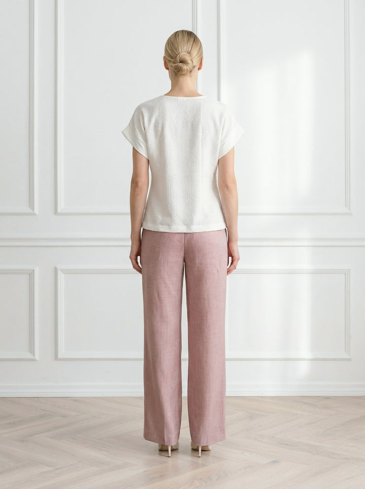 LEPIDIUM WHITE SILK JAQUARD V-NECK TOP