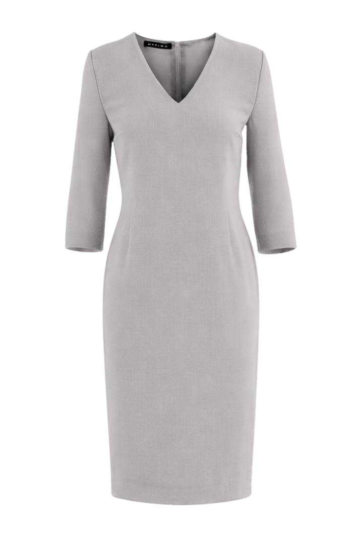 LICARIA DEEP V-NECK GRAY WOOL CREPE PENCIL DRESS