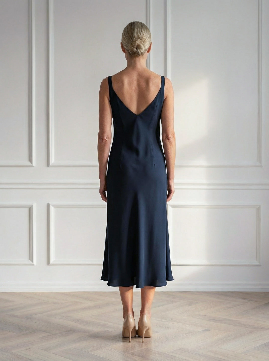 TRINIA NAVY SILK SLIP DRESS