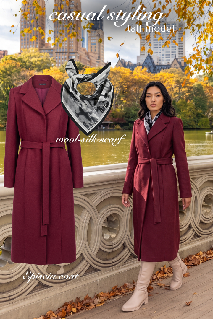 EPISCIA DEEP RED DOUBLE WOOL FLANNEL COAT
