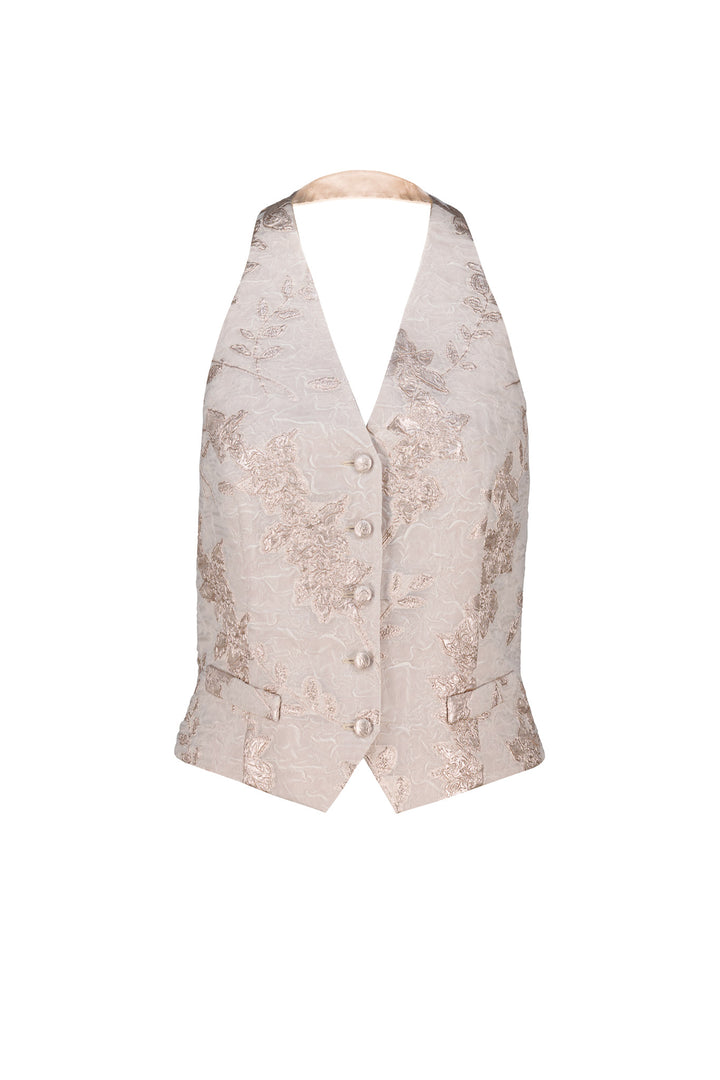 CARDARIA OFF WHITE AND ROSE GOLD JACQUARD OPEN BACK VEST
