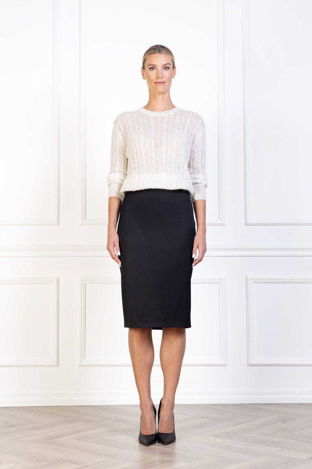 MEDEMIA STONE IVORY CABLE-KNIT ALPACA WOOL BLEND SWEATER