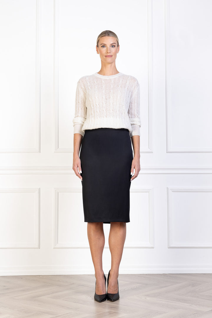 MEDEMIA STONE IVORY CABLE-KNIT ALPACA WOOL BLEND SWEATER