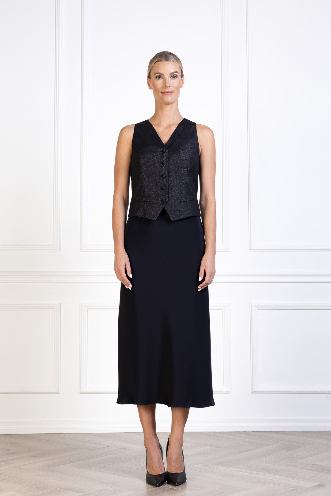 MEESIA BLACK SLIGHTLY GLITTERING WOOL BLEND VEST