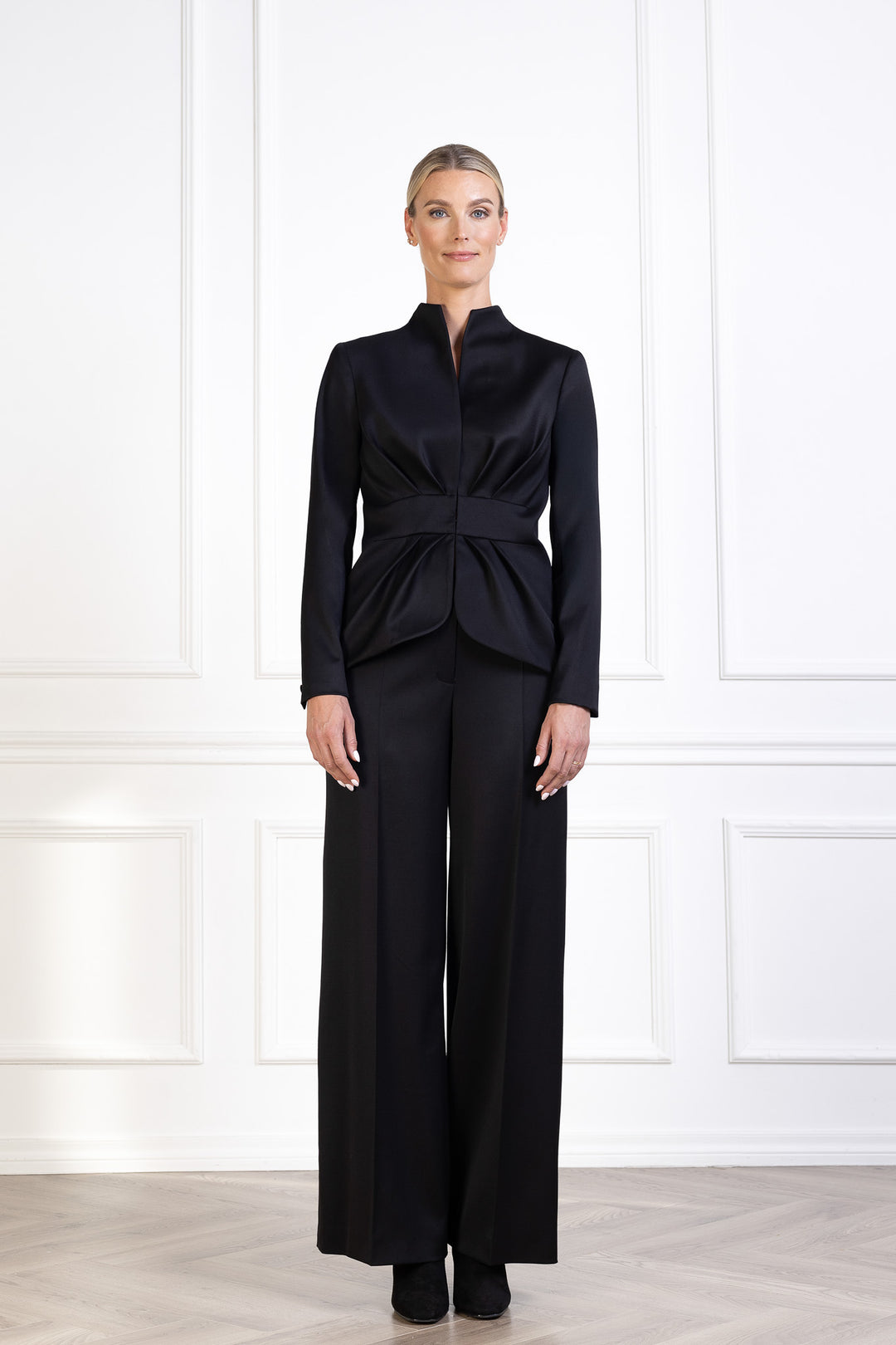 MELILOTUS BLACK WOOL JACKET WITH DRAPED FRONT DETAIL
