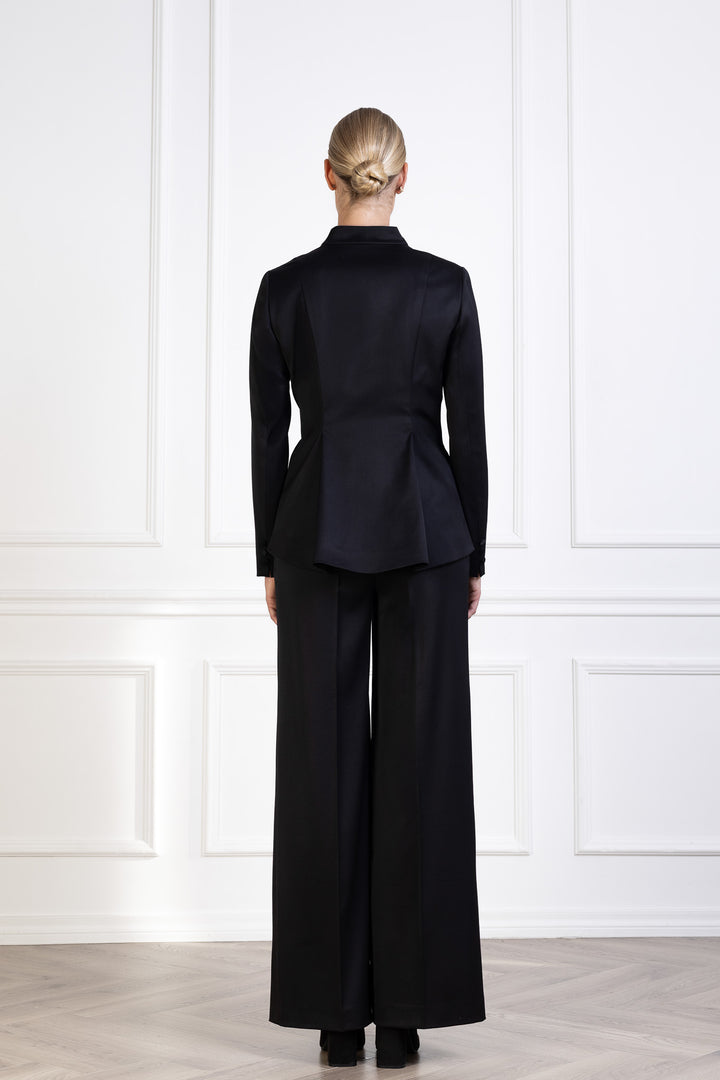MELILOTUS BLACK WOOL JACKET WITH DRAPED FRONT DETAIL