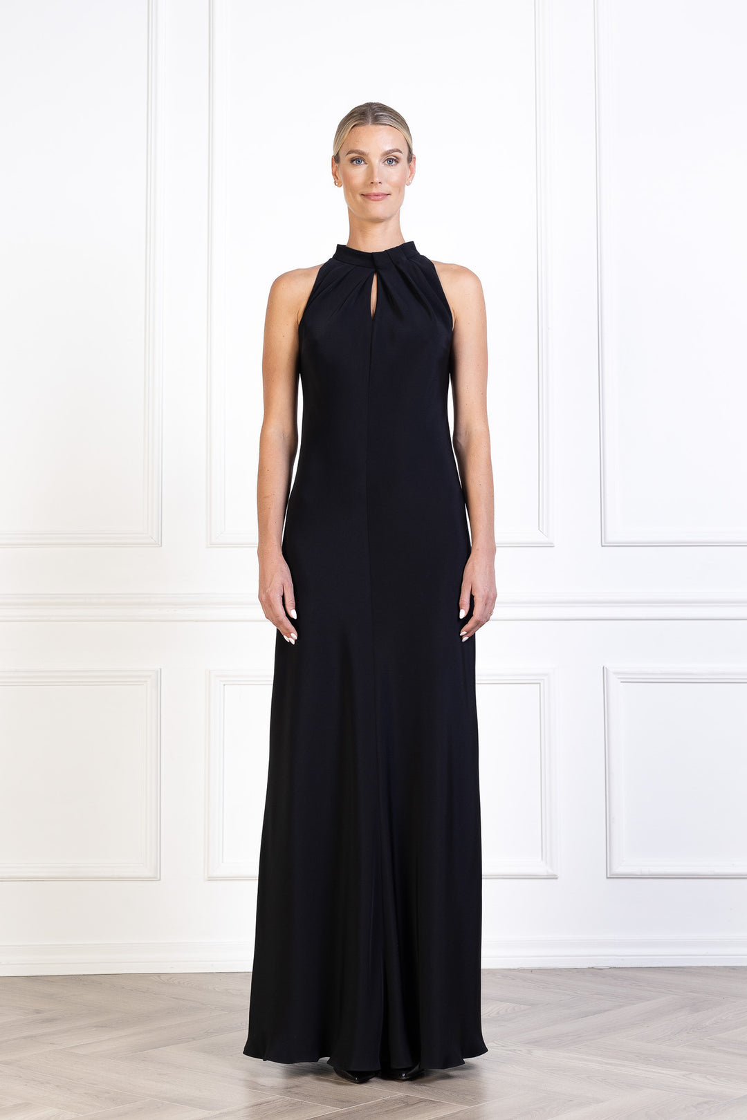 CLUSIANA BLACK SILK HALTER NECK SLIP DRESS WITH BOW DETAIL