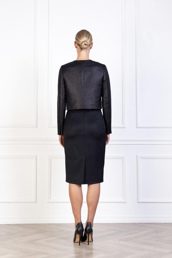 LESSERTIA BLACK SHIMMERING WOOL SILK BLEND JACKET