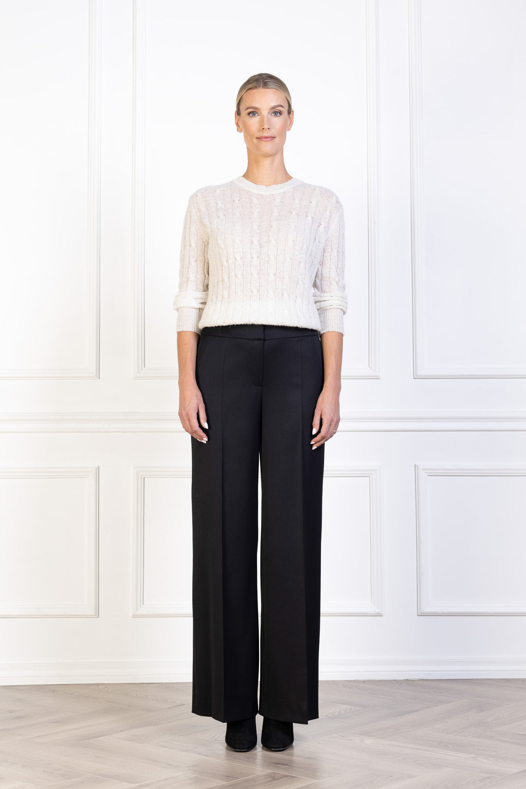 ALPINIA BLACK FINE WOOL WIDE-LEG SUIT PANTS