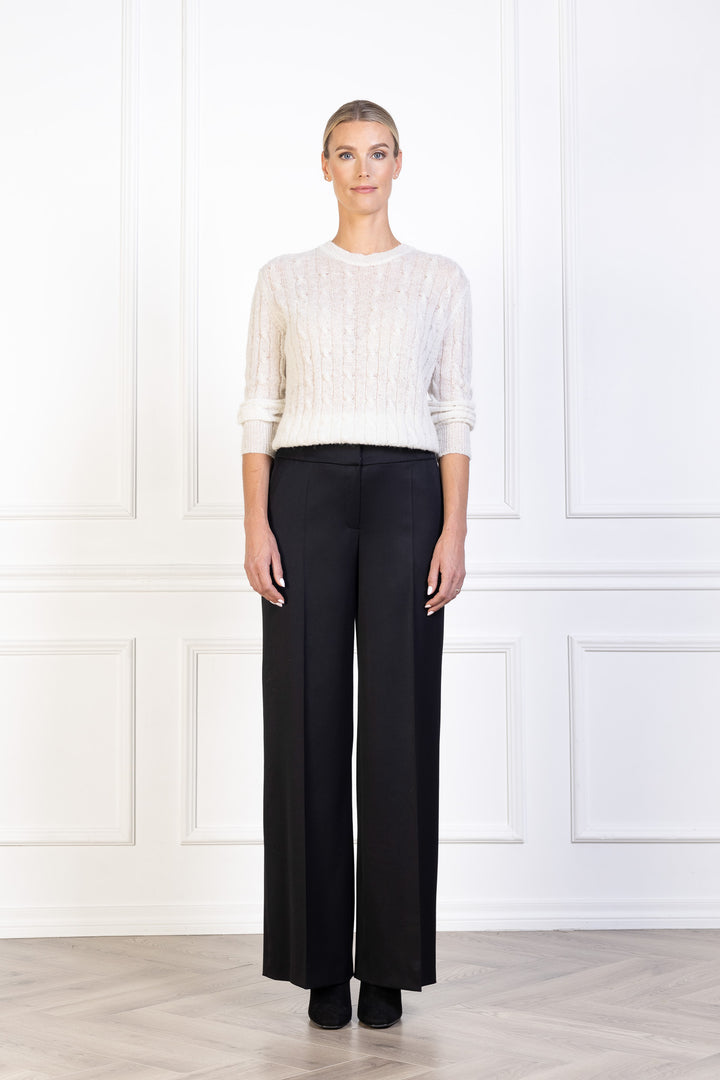 ALPINIA BLACK FINE WOOL WIDE-LEG SUIT PANTS