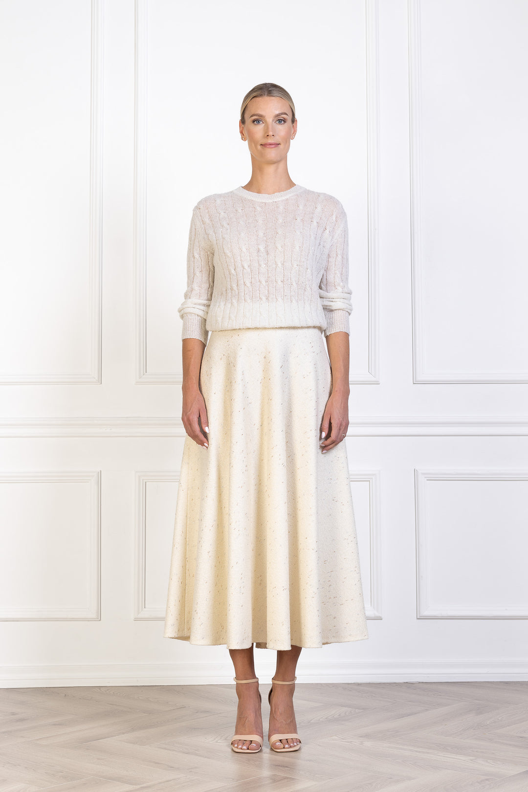 LACHENALIA CREAM WOOL BLEND A-LINE MIDI SKIRT