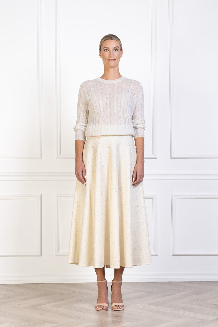 LACHENALIA CREAM WOOL BLEND A-LINE MIDI SKIRT