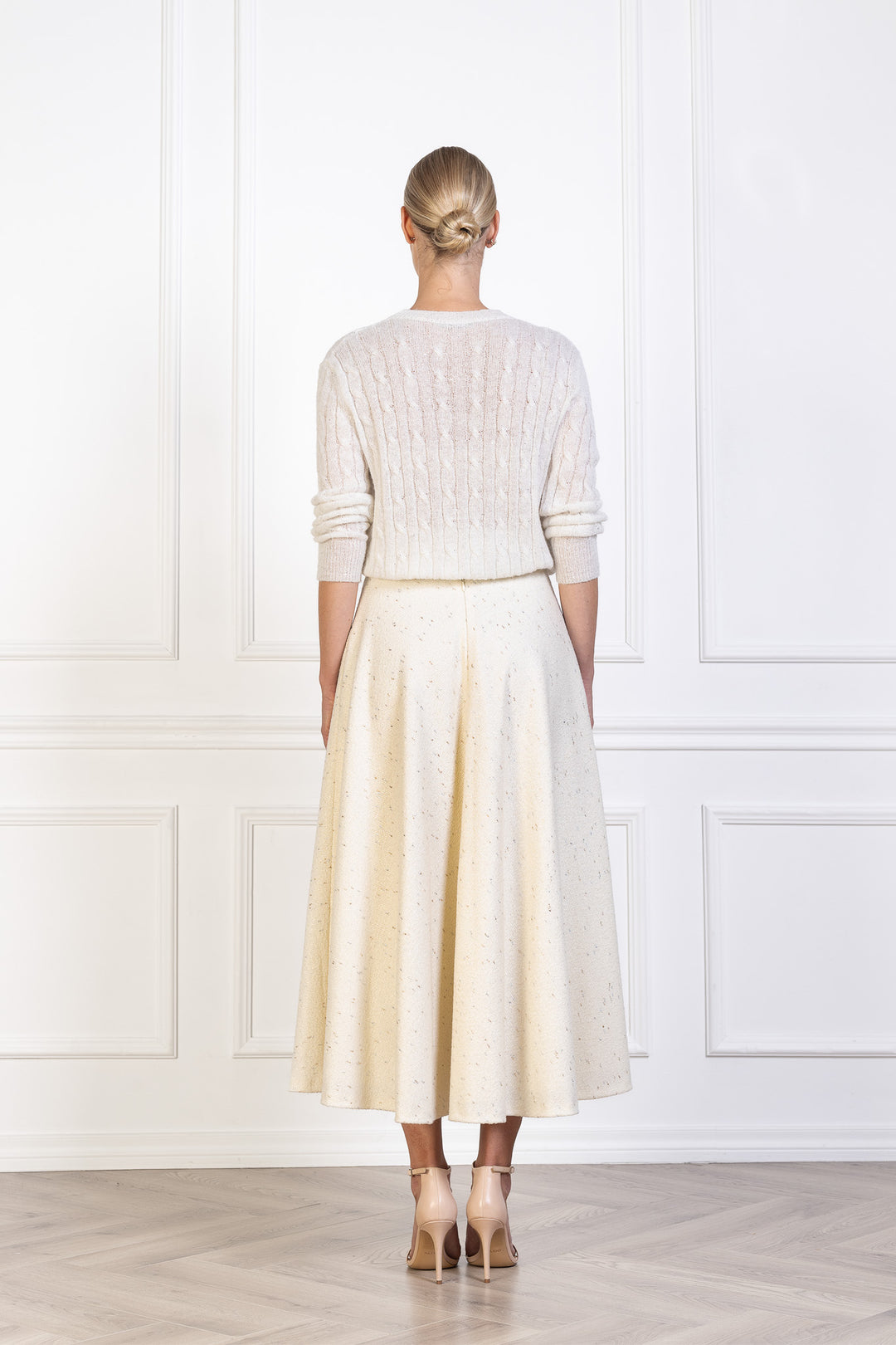 LACHENALIA CREAM WOOL BLEND A-LINE MIDI SKIRT
