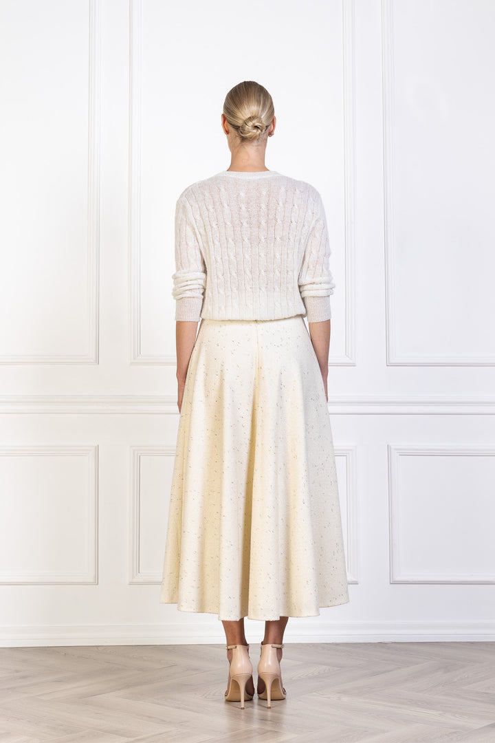 LACHENALIA CREAM WOOL BLEND A-LINE MIDI SKIRT
