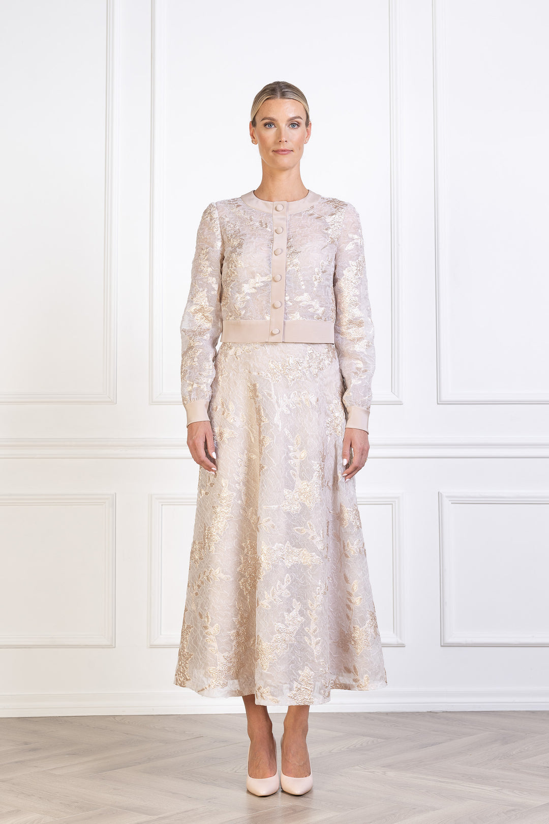CAMELLIA OFF WHITE AND ROSE GOLD JACQUARD LIGHT JACKET