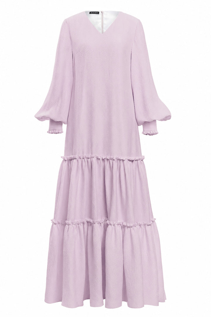 DAPHNE LAVENDER SILK JACQUARD MAXI DRESS WITH SLEEVES