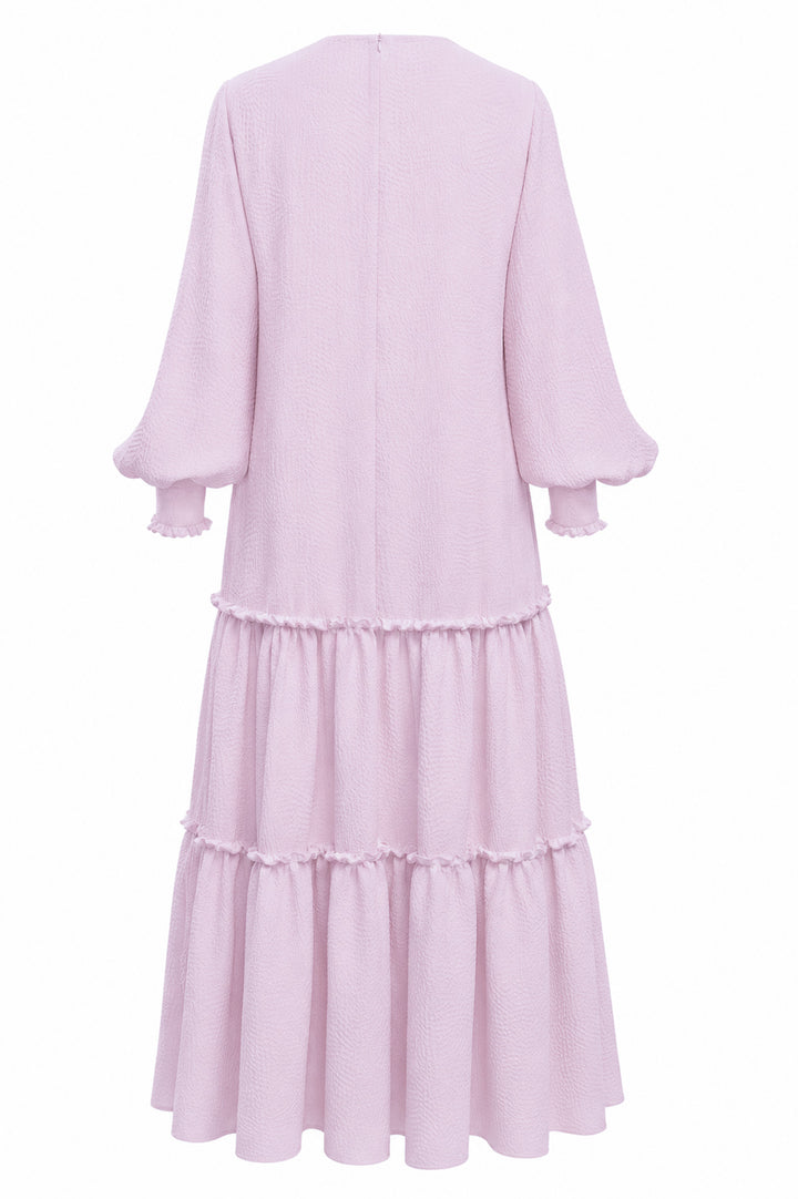 DAPHNE LAVENDER SILK JACQUARD MAXI DRESS WITH SLEEVES