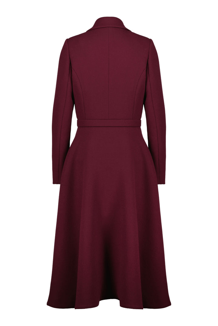 EPHEDRA BURGUNDY WOOL CREPE COAT DRESS