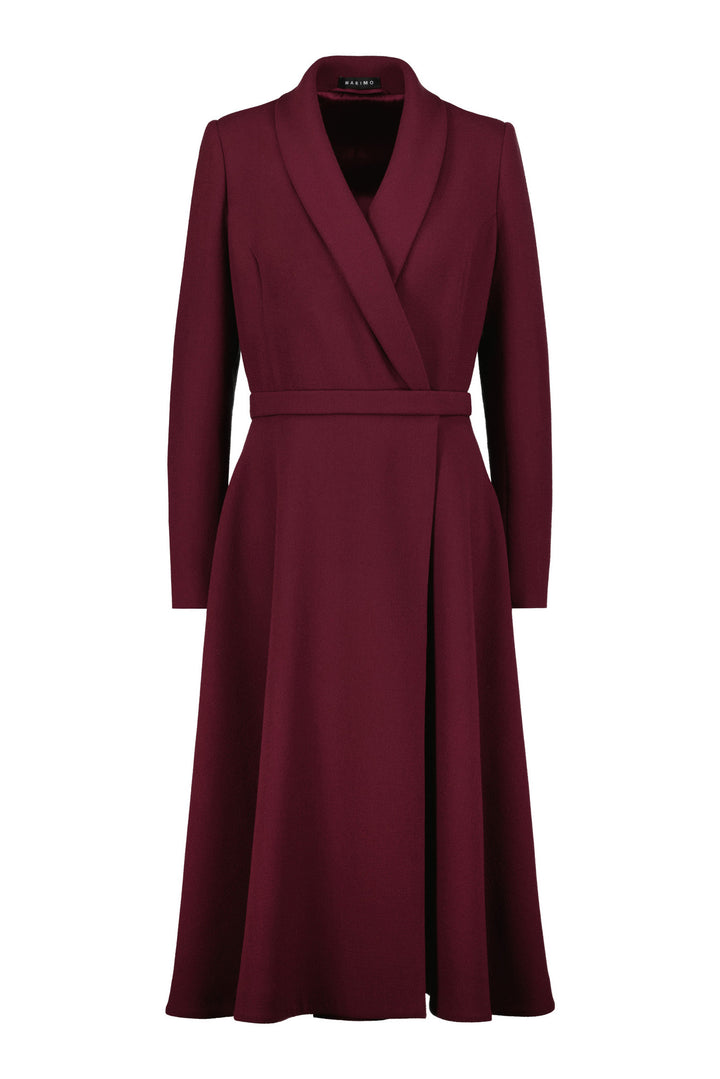 EPHEDRA BURGUNDY WOOL CREPE COAT DRESS