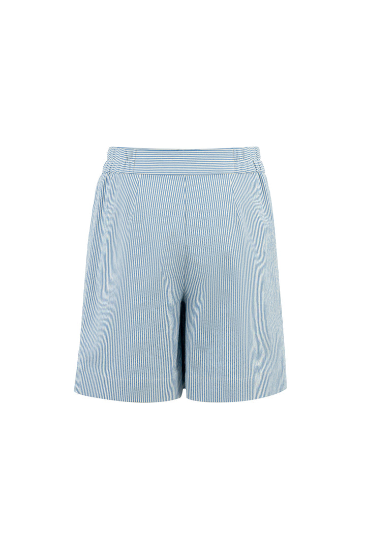 GAMBEYA STRIPED COTTON SEERSUCKER HIGH WAIST SHORTS