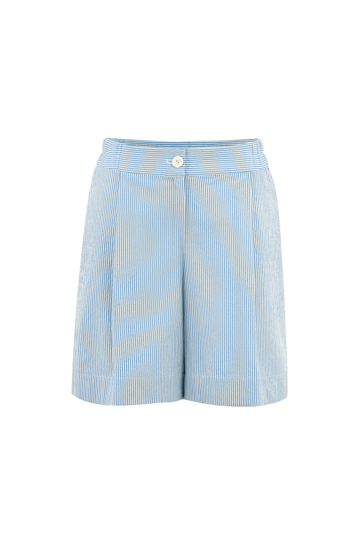 GAMBEYA STRIPED COTTON SEERSUCKER HIGH WAIST SHORTS