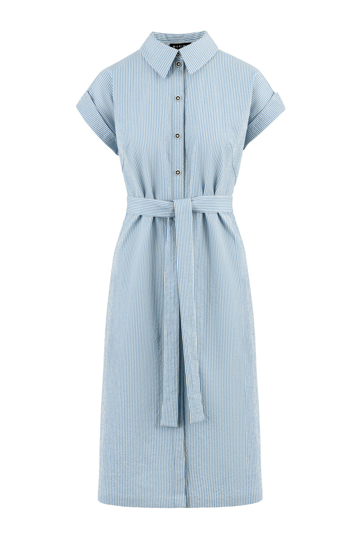 SOLANUM STRIPED COTTON SEERSUCKER SHIRT DRESS