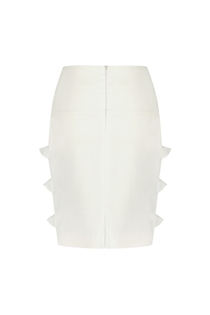 NELE IVORY RUFFLE PENCIL SKIRT