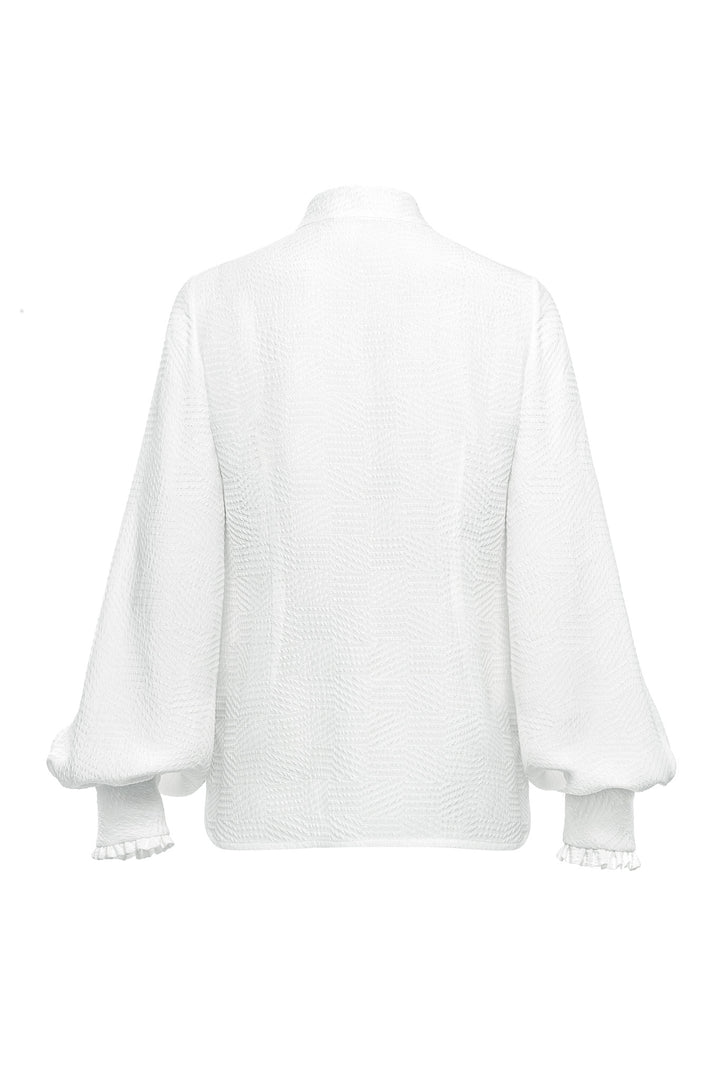 RHIPSALIS WHITE SILK JAQUARD NECK TIE BLOUSE