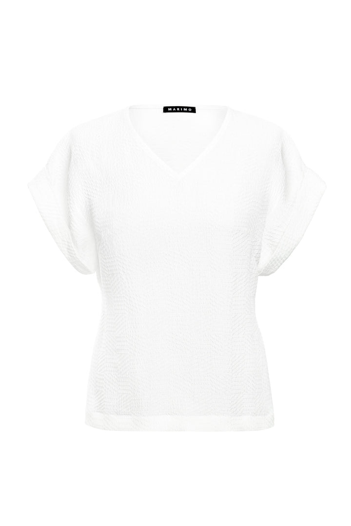LEPIDIUM WHITE SILK JAQUARD V-NECK TOP