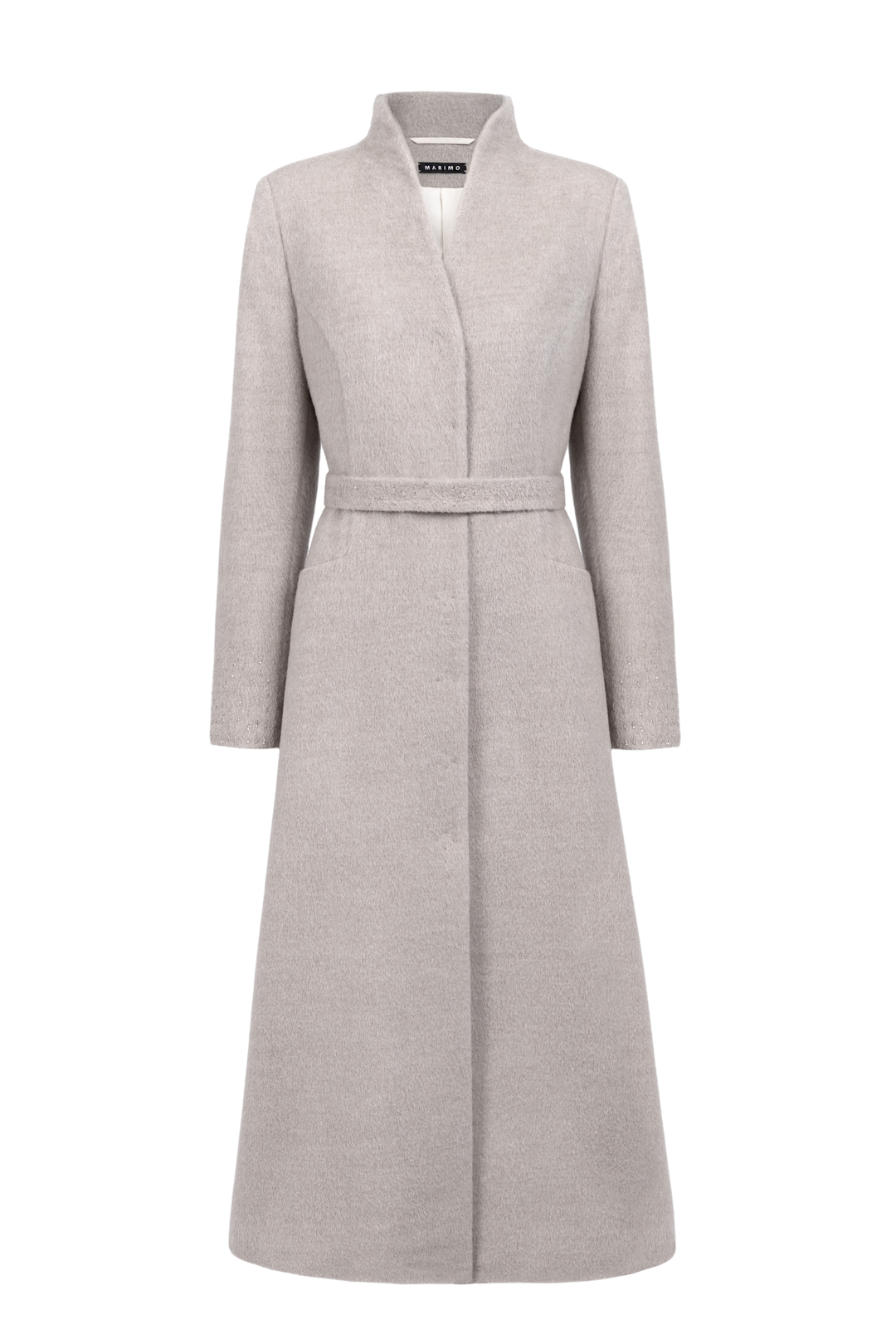 WRIGHTIA PALE BEIGE ALPACA WOOL BLEND COAT WITH CRYSTAL EMBROIDERY