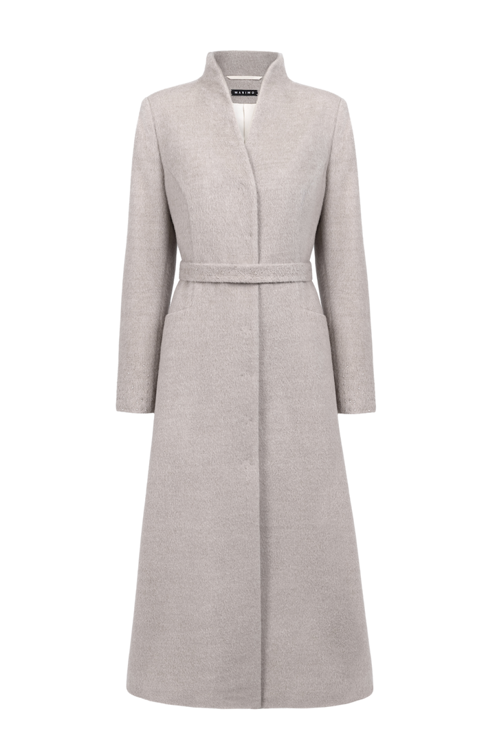 WRIGHTIA PALE BEIGE ALPACA WOOL BLEND COAT WITH CRYSTAL EMBROIDERY