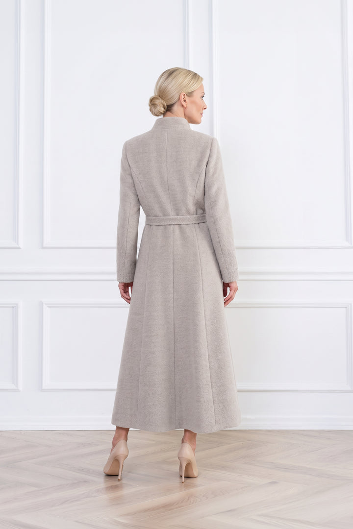 WRIGHTIA PALE BEIGE ALPACA WOOL BLEND COAT WITH CRYSTAL EMBROIDERY