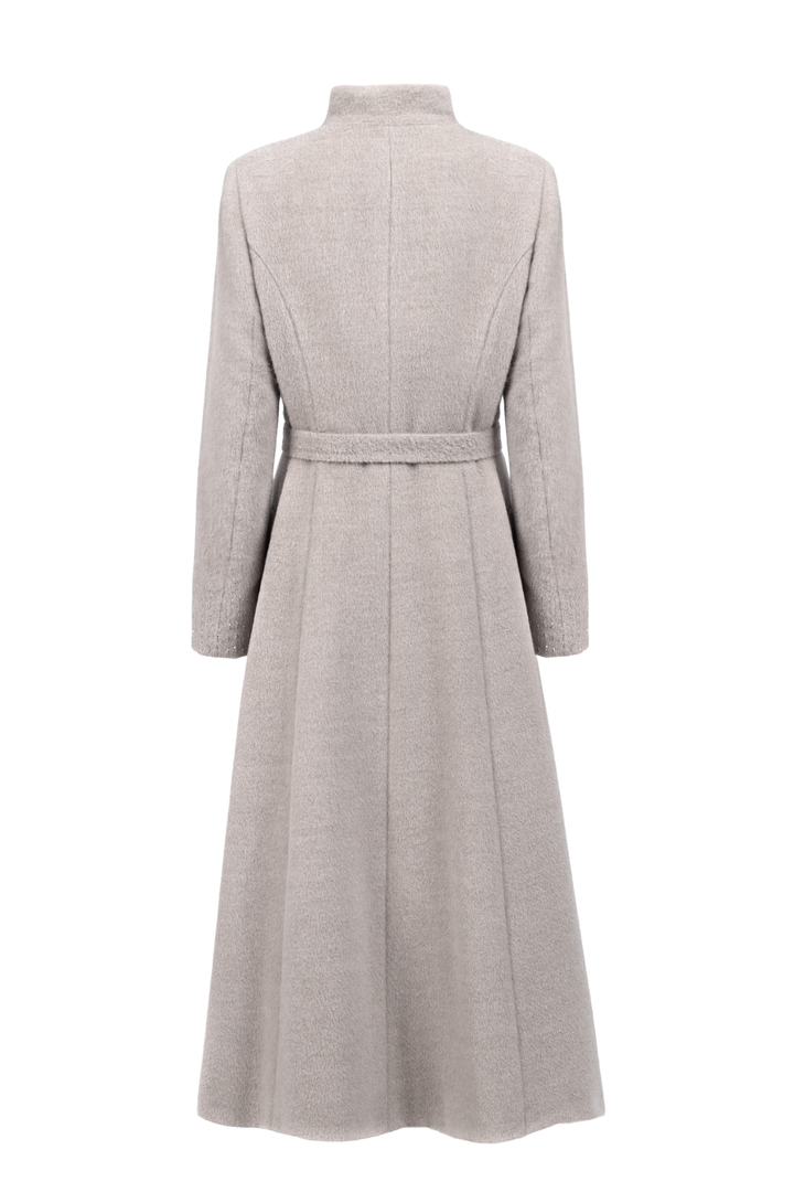 WRIGHTIA PALE BEIGE ALPACA WOOL BLEND COAT WITH CRYSTAL EMBROIDERY