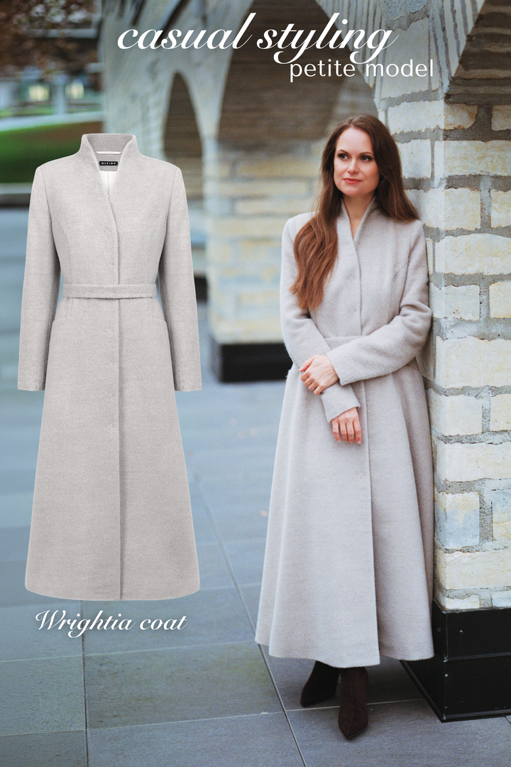 WRIGHTIA PALE BEIGE ALPACA WOOL BLEND COAT WITH CRYSTAL EMBROIDERY