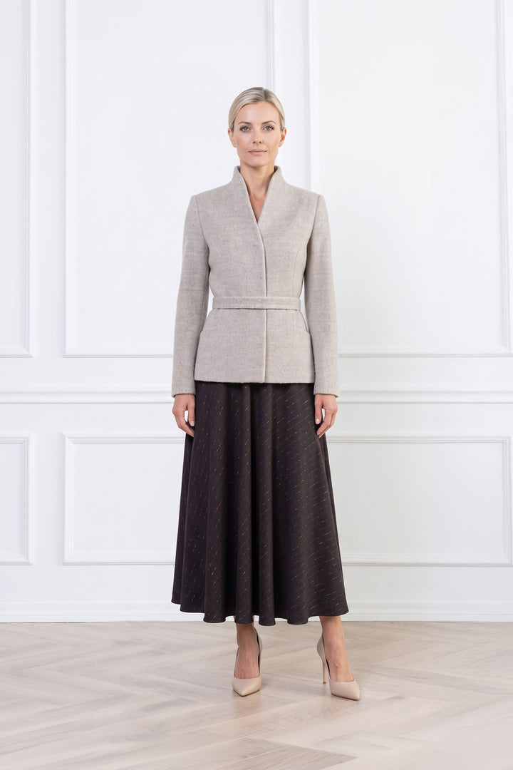 WRIGHTIA PALE BEIGE ALPACA WOOL BLEND JACKET WITH CRYSTAL EMBROIDERY