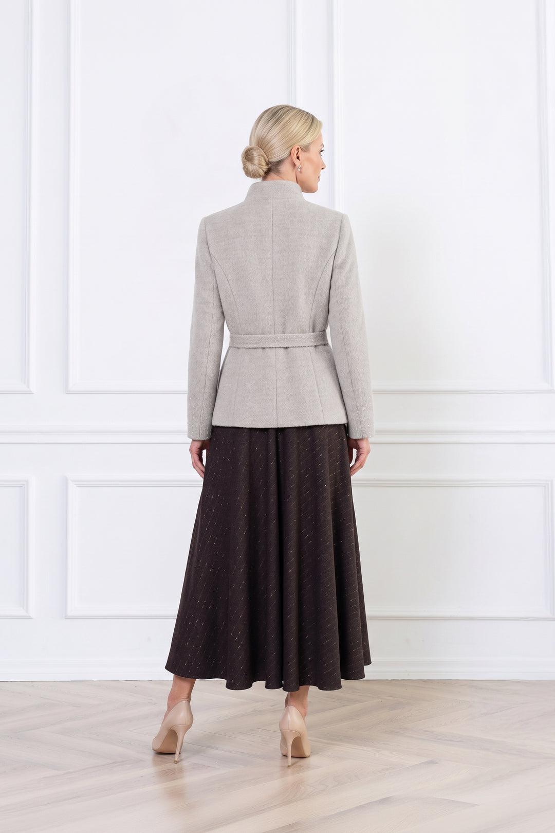 WRIGHTIA PALE BEIGE ALPACA WOOL BLEND JACKET WITH CRYSTAL EMBROIDERY