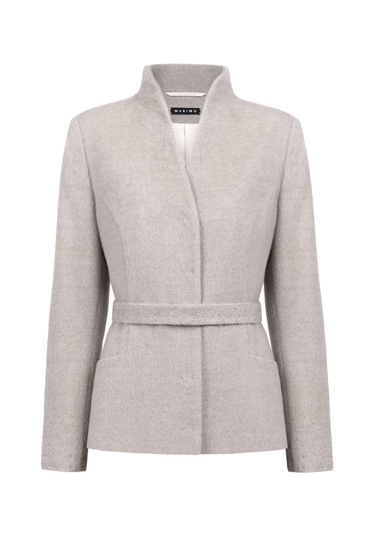 WRIGHTIA PALE BEIGE ALPACA WOOL BLEND JACKET WITH CRYSTAL EMBROIDERY