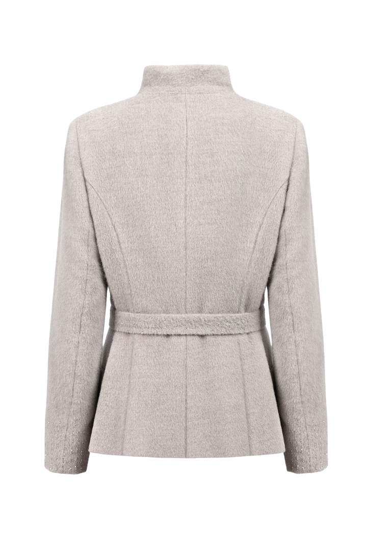 WRIGHTIA PALE BEIGE ALPACA WOOL BLEND JACKET WITH CRYSTAL EMBROIDERY