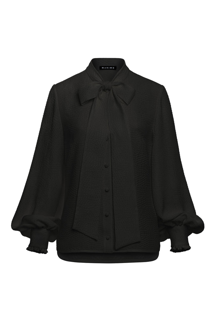 RHIPSALIS BLACK SILK JAQUARD NECK TIE BLOUSE