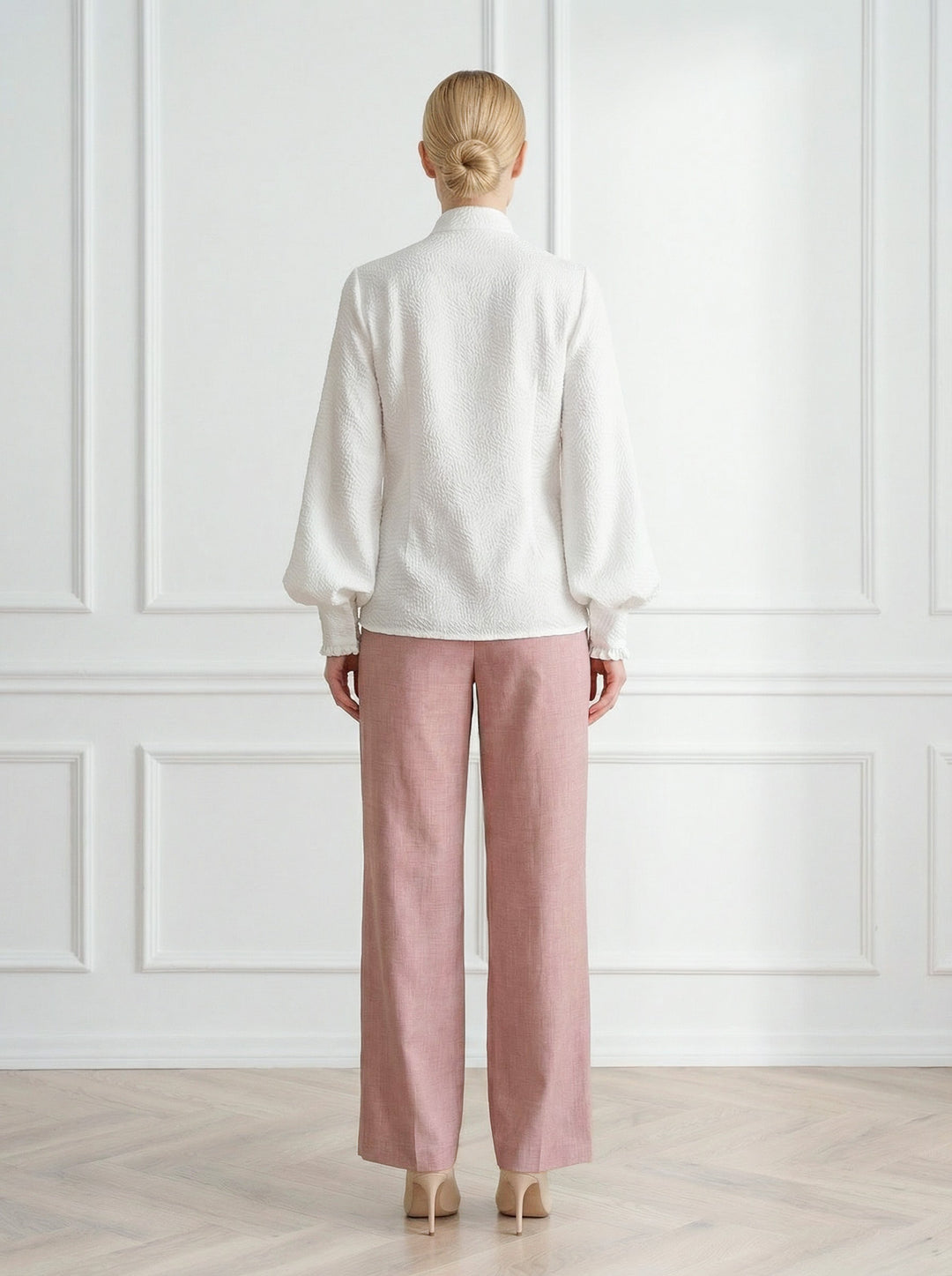 RHIPSALIS WHITE SILK JAQUARD NECK TIE BLOUSE