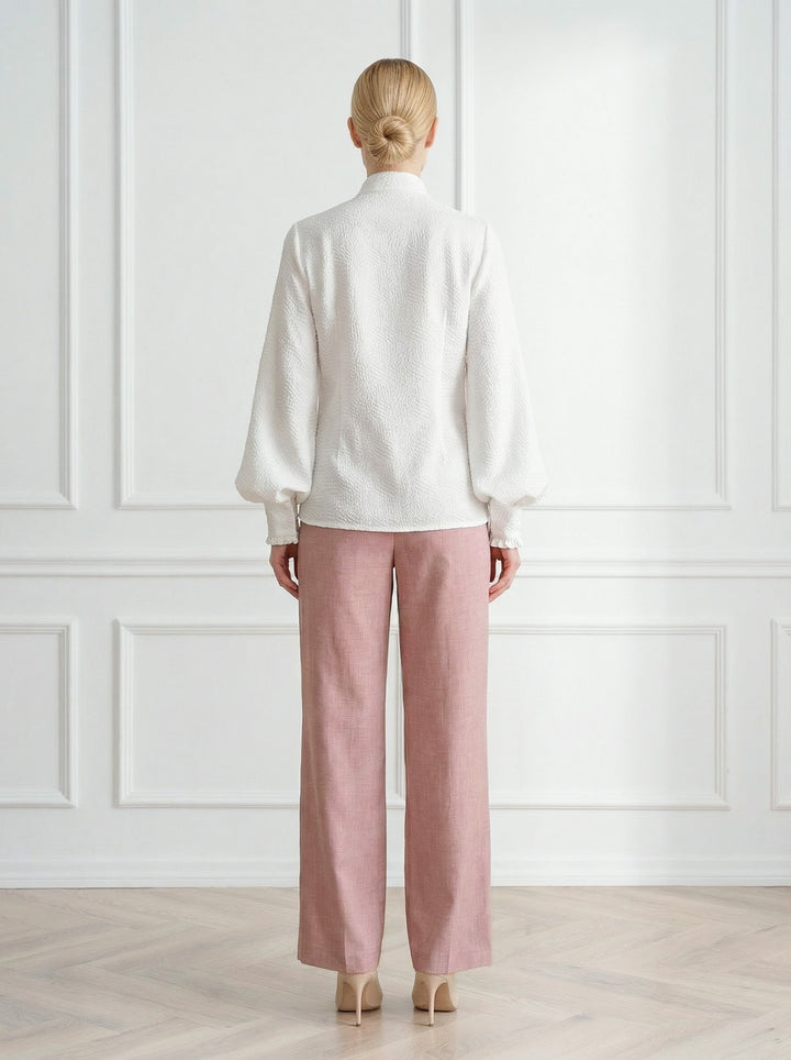 RHIPSALIS WHITE SILK JAQUARD NECK TIE BLOUSE