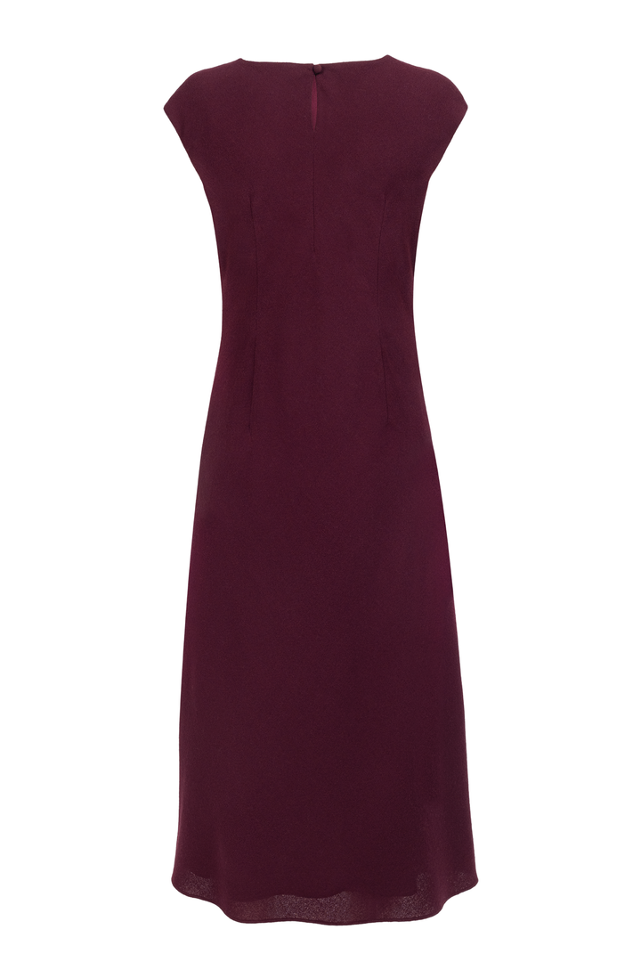 SALVINIA BURGUNDY WOOL CREPE MIDI DRESS WITH BELT
