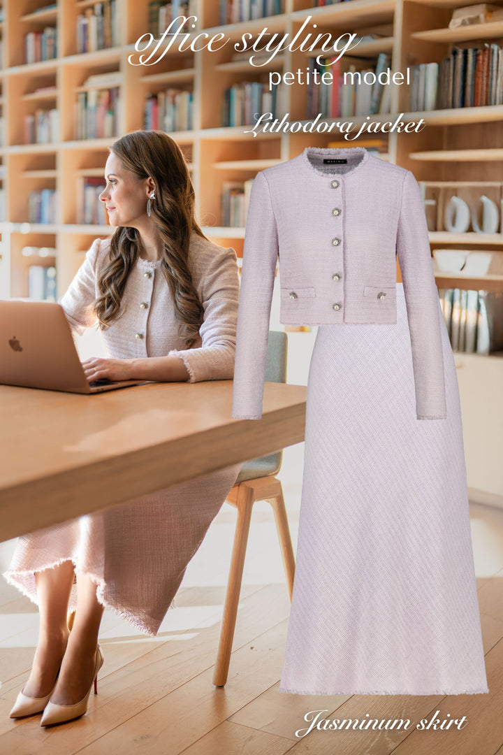 JASMINUM PALE LAVENDER TEXTURED WOOL-SILK MIDI SKIRT