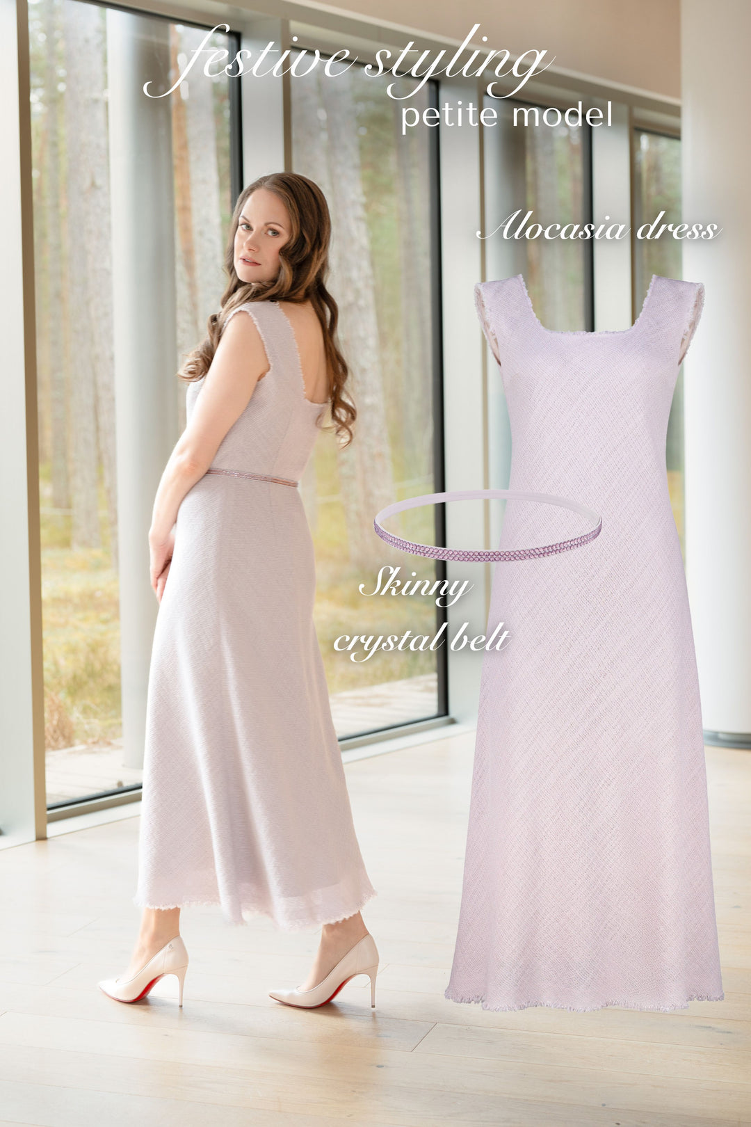 ALOCASIA PALE LAVENDER TEXTURED WOOL-SILK MIDI DRESS WITH FRINGE DETAILS